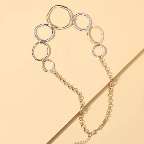 Handmade Contrasting Circles Necklace Choker Gold Silver Plated Stainless Steel - Picture 2 of 3